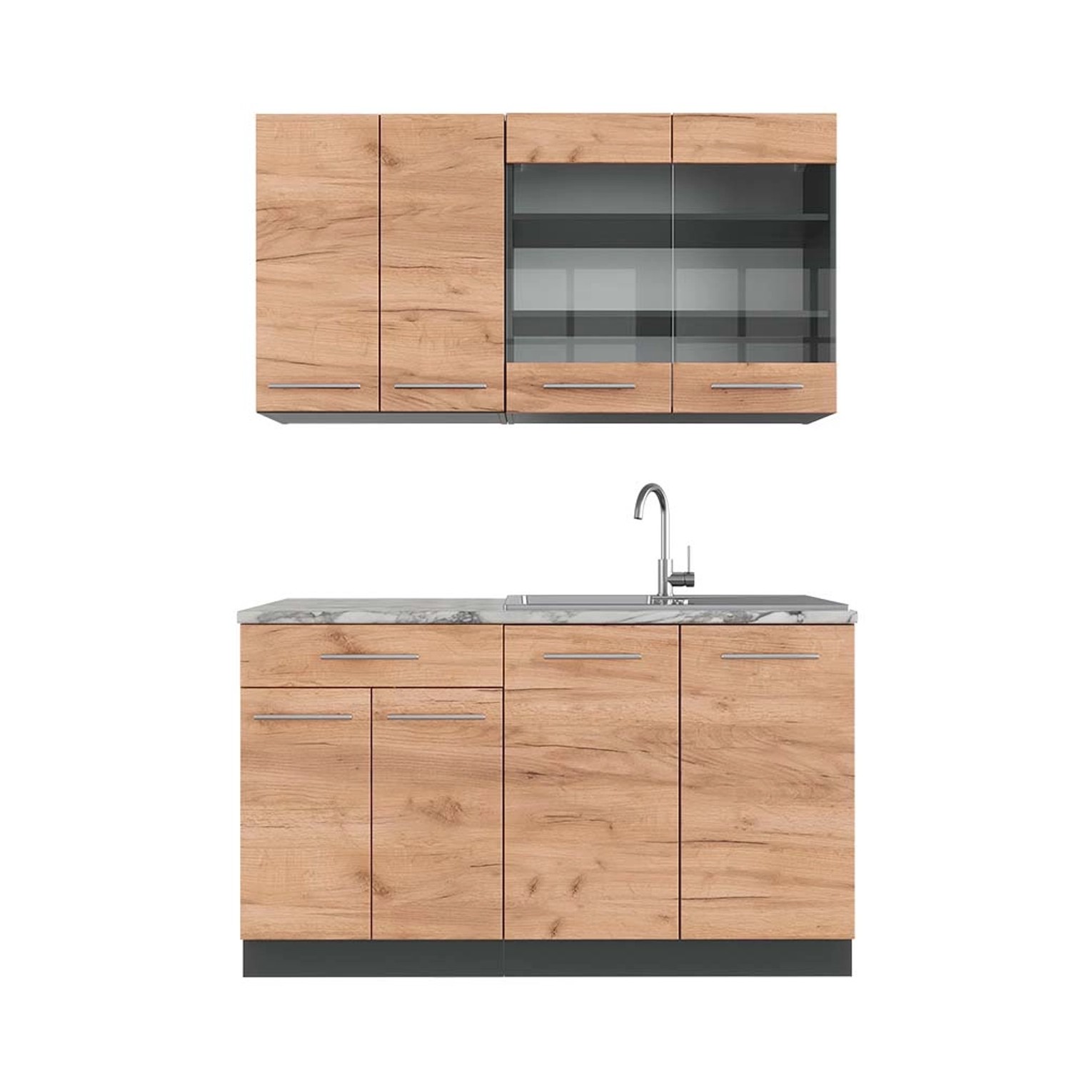 Vicco Fame-Line Singleküche Goldkraft Eiche/Anthrazit 140 cm AP Marmor günstig online kaufen