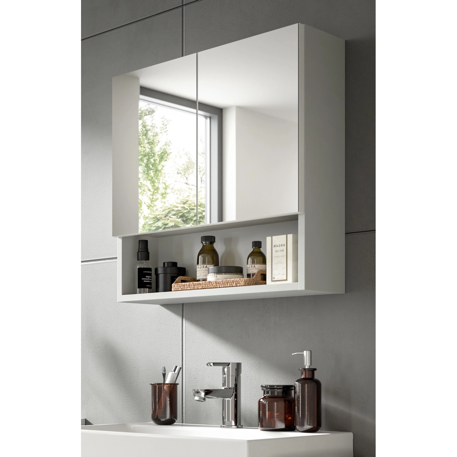 Inn.Furn Spiegelschrank Grau 55 cm 2-türig mit Soft-Close Carlo günstig online kaufen