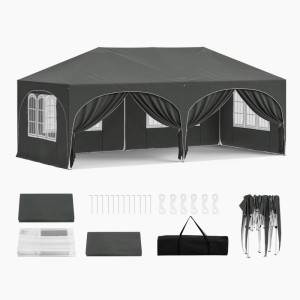Grauer WOLTU Pavillon 3x6m mit Seitenwänden, wasserabweisend und UV-Schutz 50+.