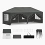 Grauer WOLTU Pavillon 3x6m mit Seitenwänden, wasserabweisend und UV-Schutz 50+.