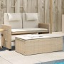 Verstellbare, beige furnicato Gartenbank aus Poly Rattan mit Kissen und Hocker.