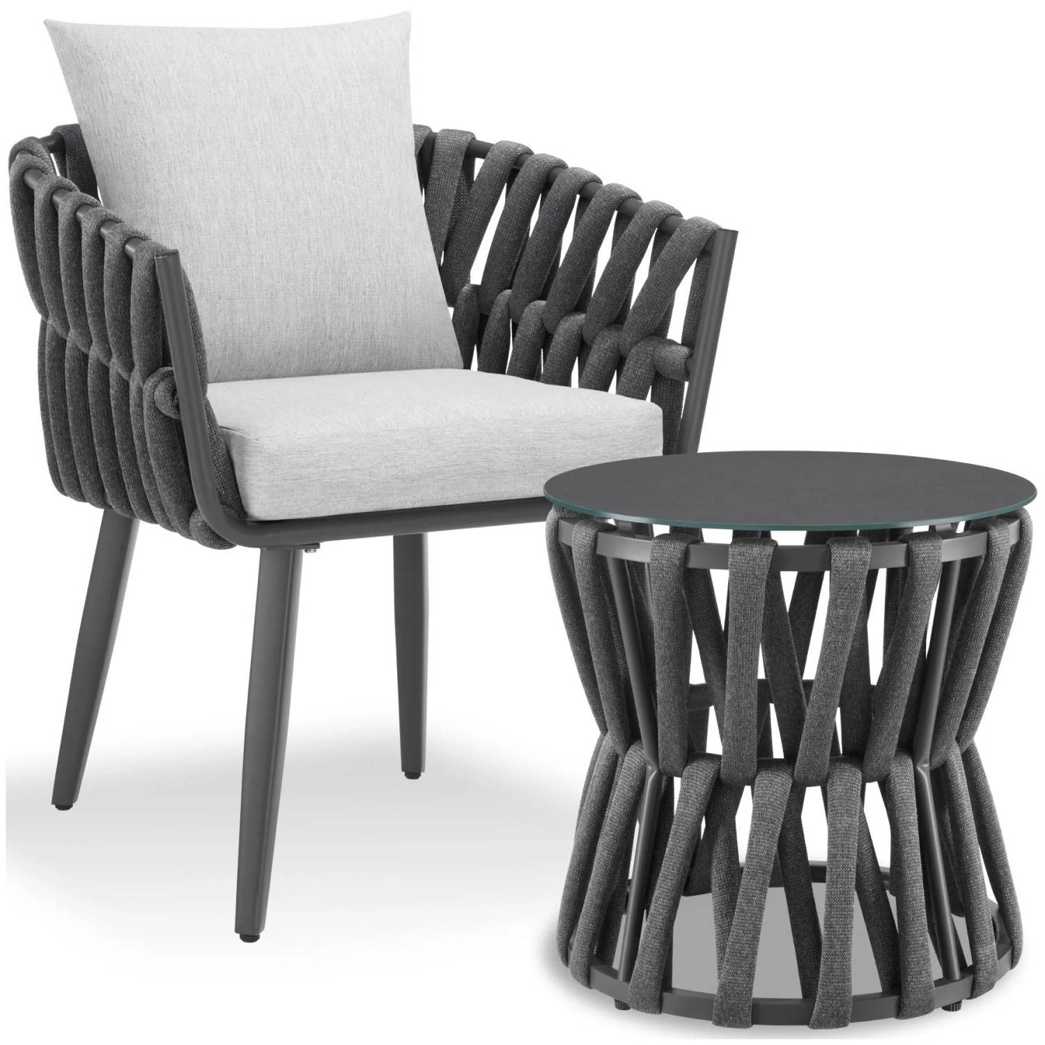 Tectake Aluminium Gartenlounge Set Lugano Im Rope Design Wetterfest und Uv Beständig  65 5 x 62 5 x 75 cm Anthrazit Grau