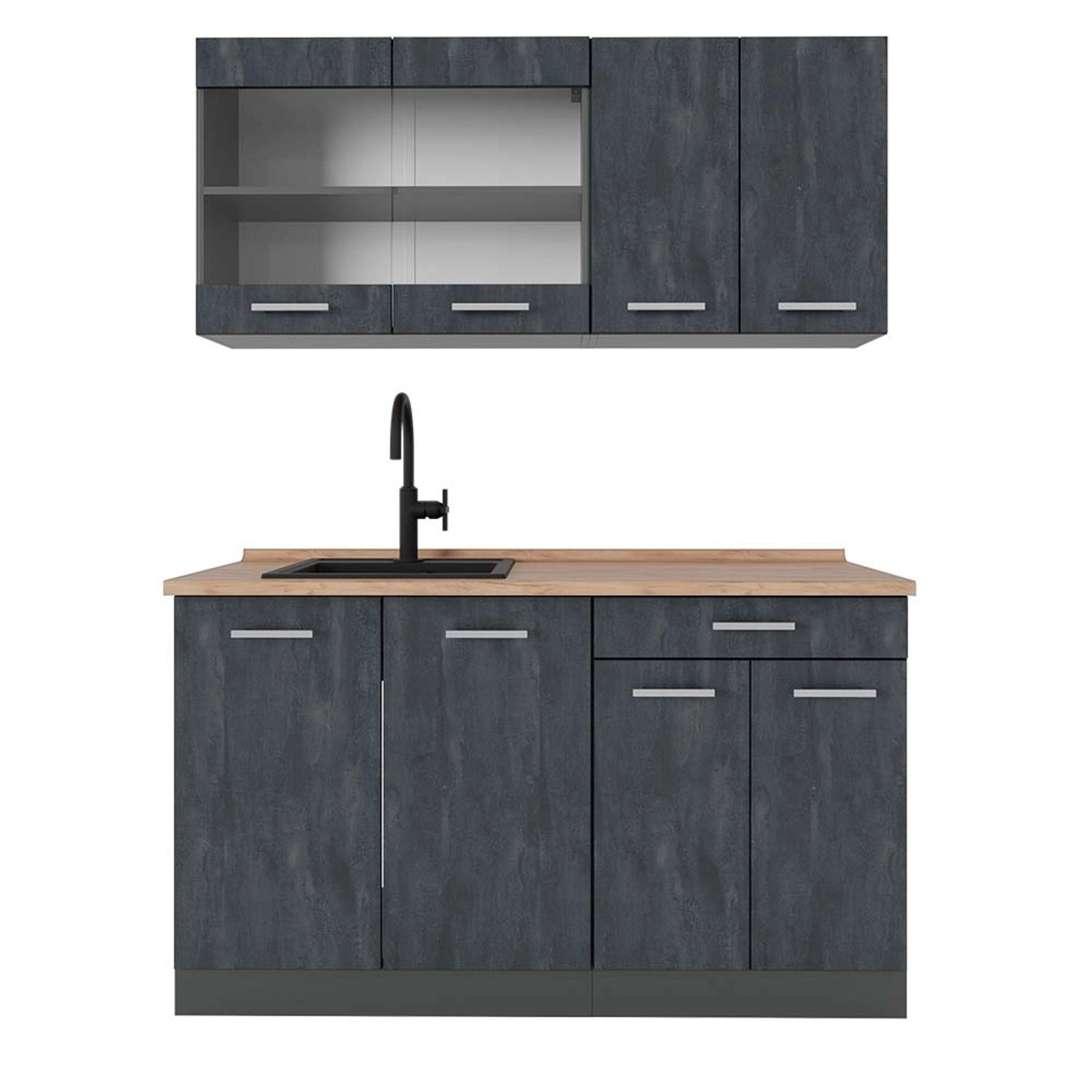 Vicco R-Line Mini-Küche Schwarz Beton/Anthrazit 140 cm AP Eiche günstig online kaufen