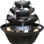 Dobar Design Zimmerbrunnen in Felsen-Optik, schwarz, mit Deko-Steinen und vier Wasserstationen.