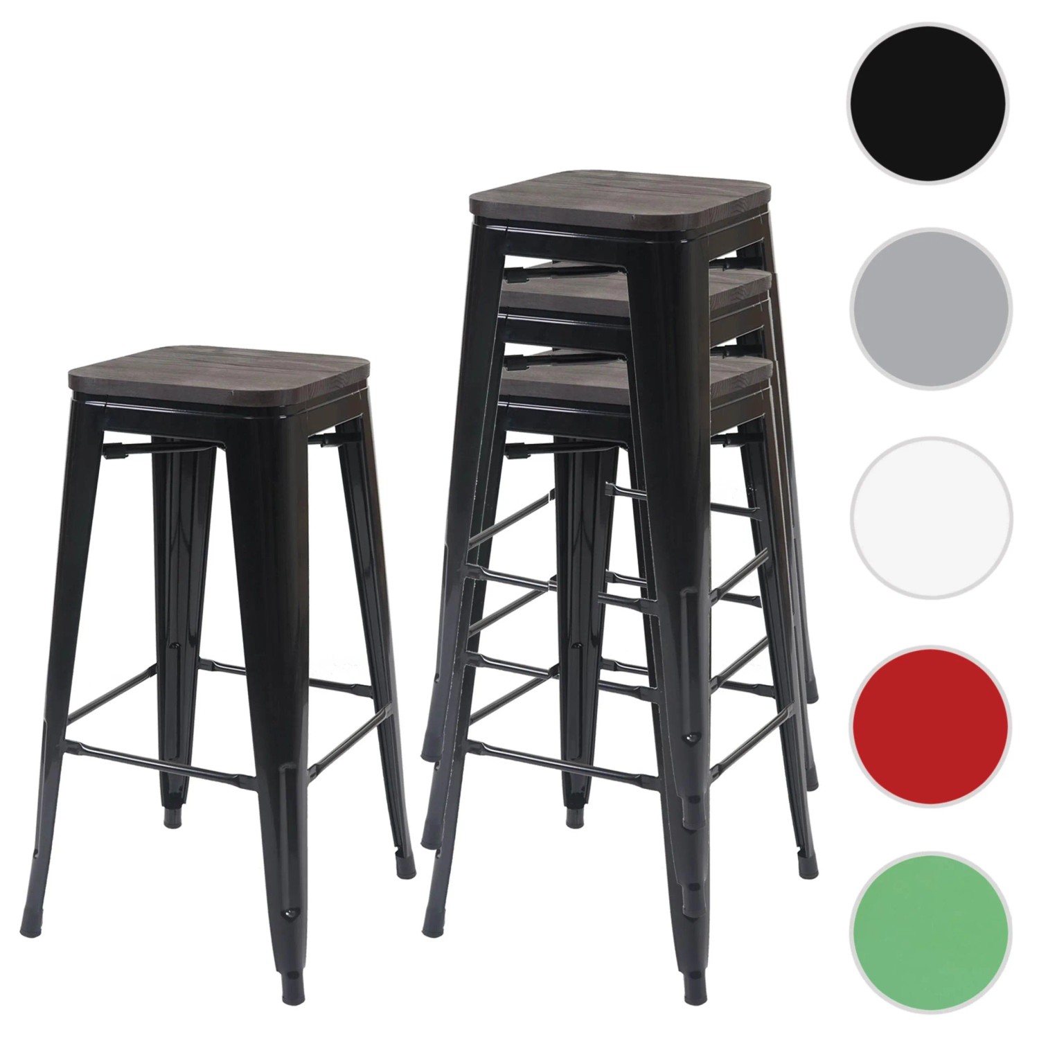 PROREGAL 4er-Set Barhocker Inkl. Holz-Sitzfläche Sitzhöhe 76cm Metall Industriedesign Stapelbar Weiß Barstuhl Tresenhocker_7