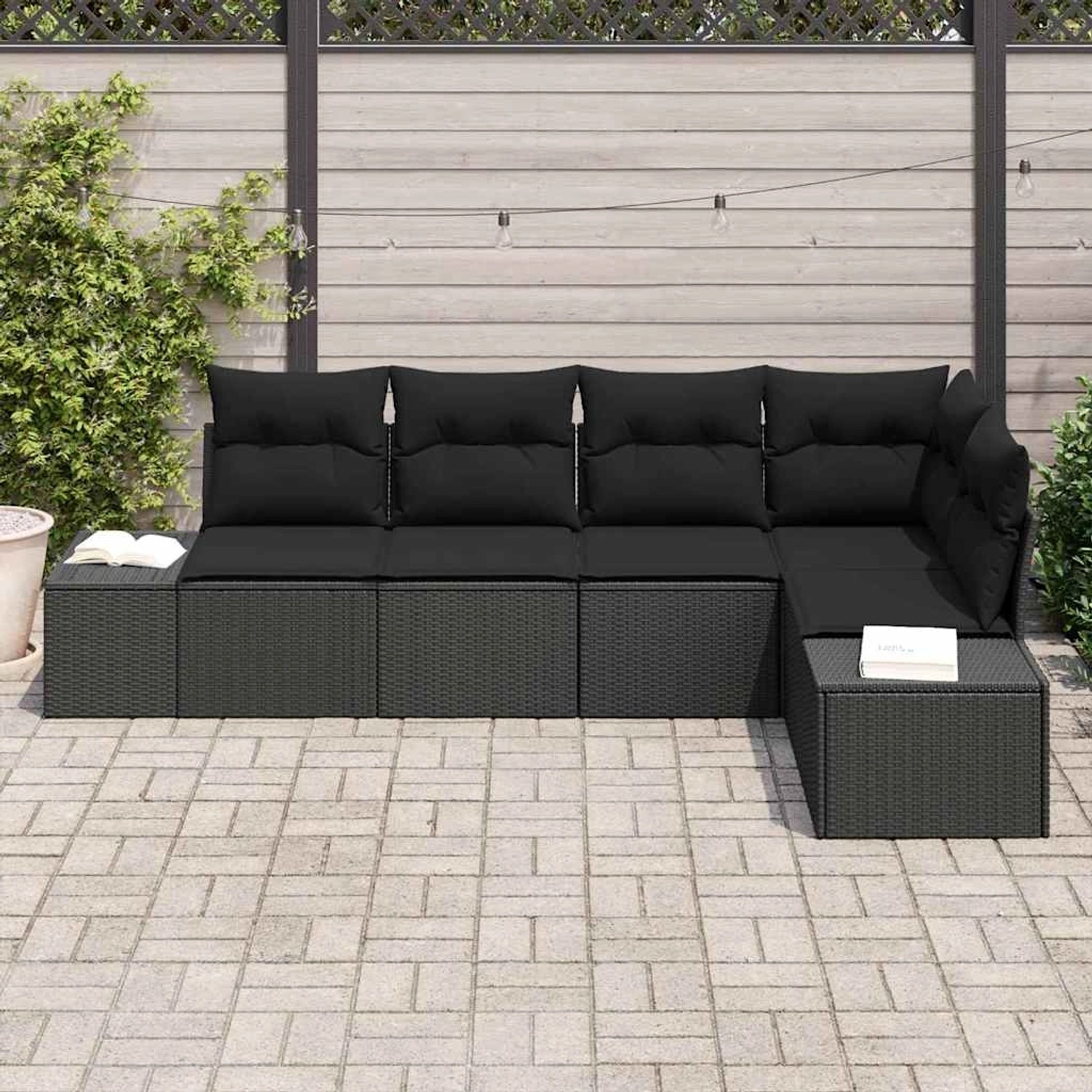 Schwarzes 5-teiliges Garten-Sofa-Set aus Poly Rattan von vidaXL. Modulares Lounge Set für Terrasse und Garten.