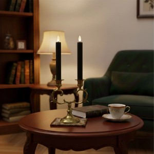 Relaxdays LED Stabkerzen 2er Set Echtwachs Schwarz Flackernd mit Timer 25 cm x 2 cm