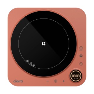 CIARRA Induktionskochplatte, 2000W, Einzelplatte in Rosa mit Touch-Bedienfeld und Digitalanzeige.