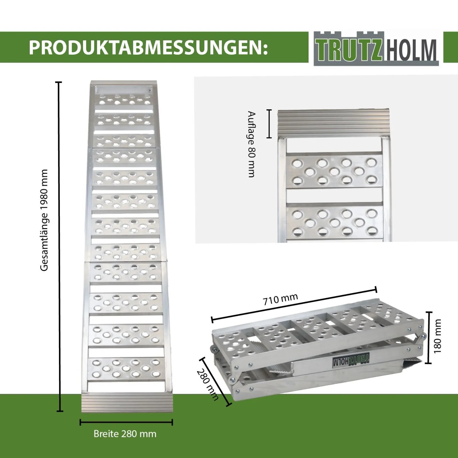 TRUTZHOLM Alu Auffahrrampe, 2-fach klappbar, 198cm, Traglast 340kg, Zubehör für Autoanhänger.