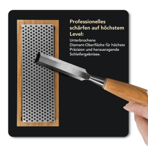 DMT Diamant Schleifstein mit Holzbox und Stecheisen. Extragrober Schleifstein für Werkzeug und Messer.