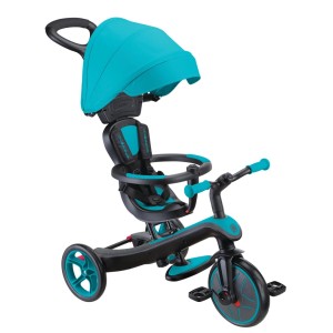 Globber Explorer Trike 4in1 Kinderwagen Dreirad und Laufrad 10/8,5 Zoll TPR-Sitz Höhenverstellbar Türkis