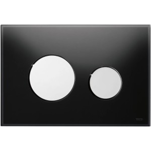 Teceloop WC-Betätigungsplatte in Schwarz mit Chrom-Tasten für Zweimengentechnik.