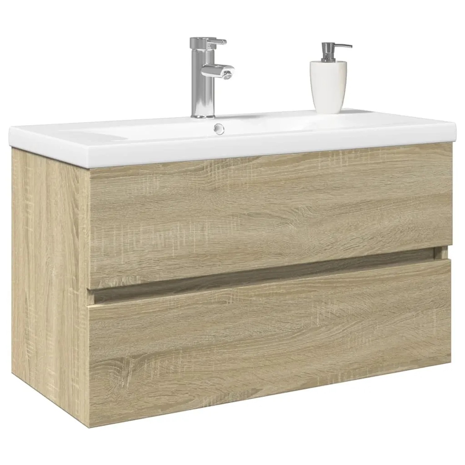 vidaXL Badmöbel-Set, 2-teilig, Sonoma Eiche, mit Keramikwaschbecken und Armatur.