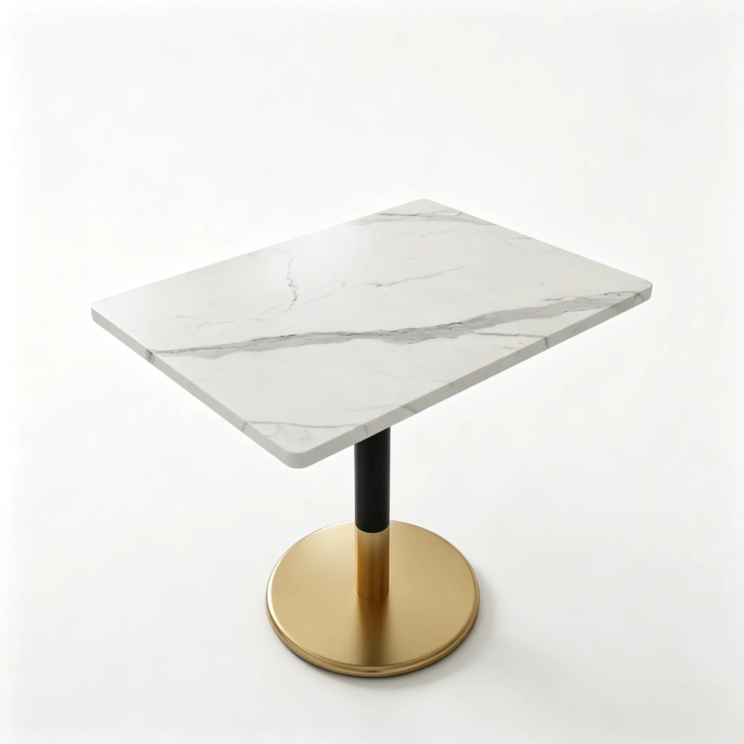 okwish Esstisch Marmoroptik Metal Säule GoldBase Büro Meeting 80x60x75cm Weiß