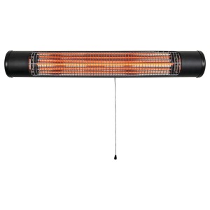 Schwarzer Heizstrahler Infrae Base mit Zugschnur, 750/1500 W, für Innen- und Außenbereiche.