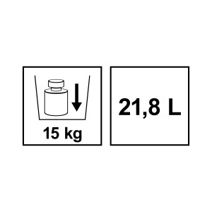 Piktogramm zur maximalen Beladung der Filzholztrage: 15 kg / 21,8 Liter.