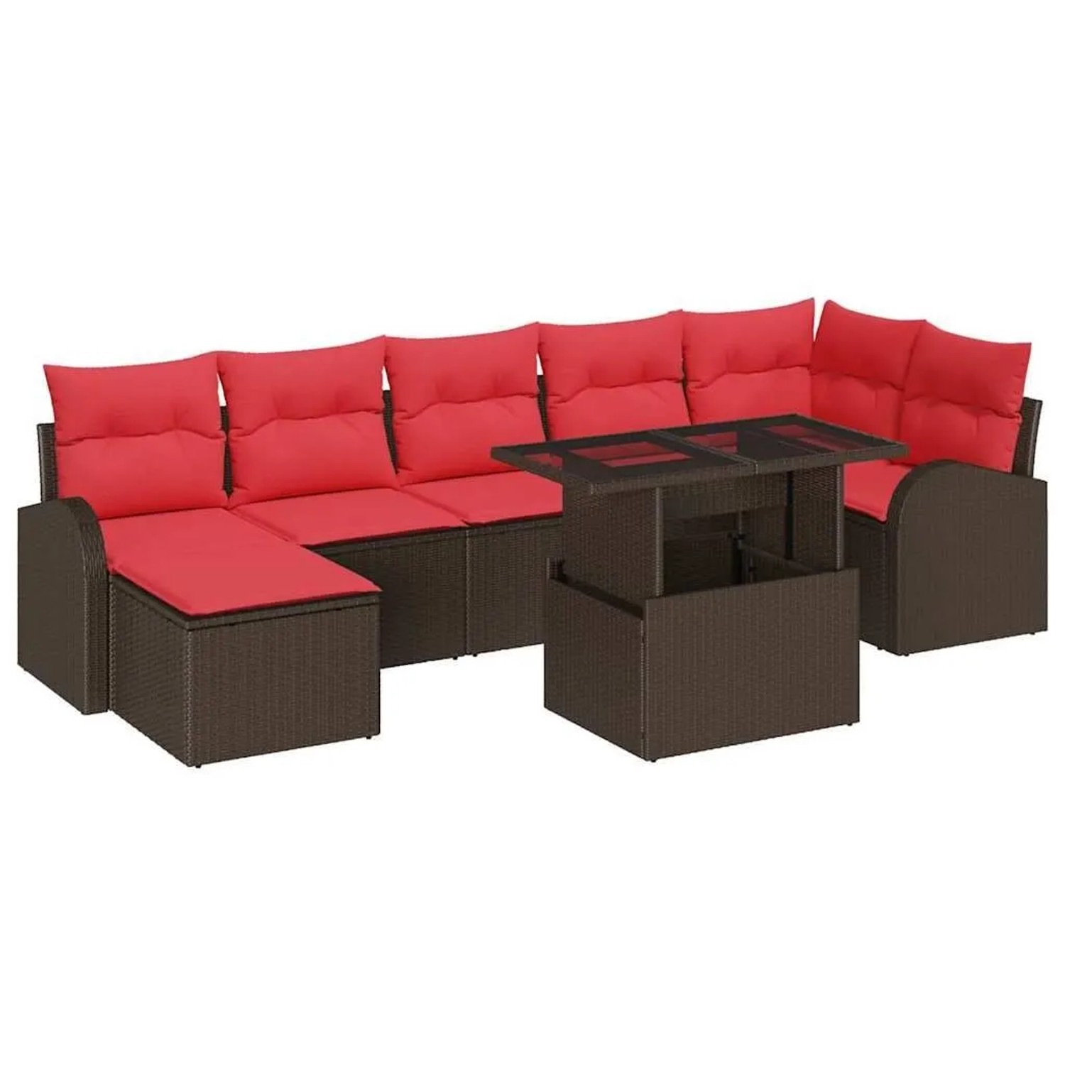 vidaXL Gartensofa-Set mit Kissen mit Speicher 8-Tlg Braun Poly Rattan 3357427