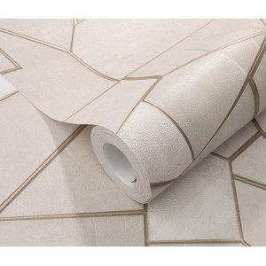 Erismann Vliestapete Elle Decoration 4 Mosaique Beige mit Schieferoptik und goldenen Konturen.