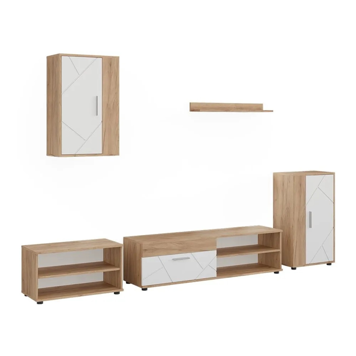 Vicco Wohnwand Berno Goldkraft Eiche/Weiß 140 x 39 5-teiliges Set Art Nr 59211