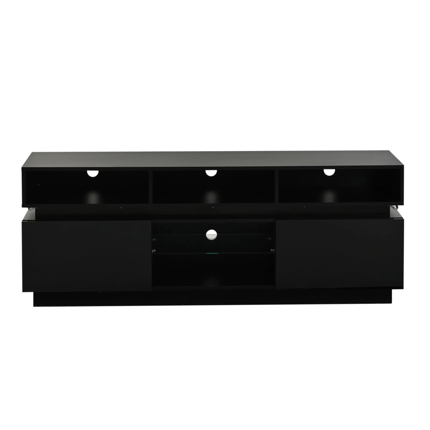 okwish TV Ständer Hochglanz LED Glas Ablage MDF Lowboard 160x35x60cm Schwarz