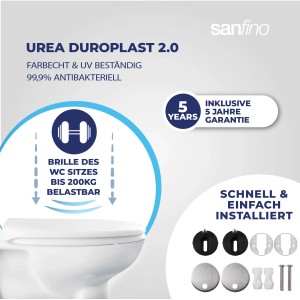 Sanfino WC-Sitz Curvo aus Duroplast mit Absenkautomatik, abnehmbar und antibakteriell.