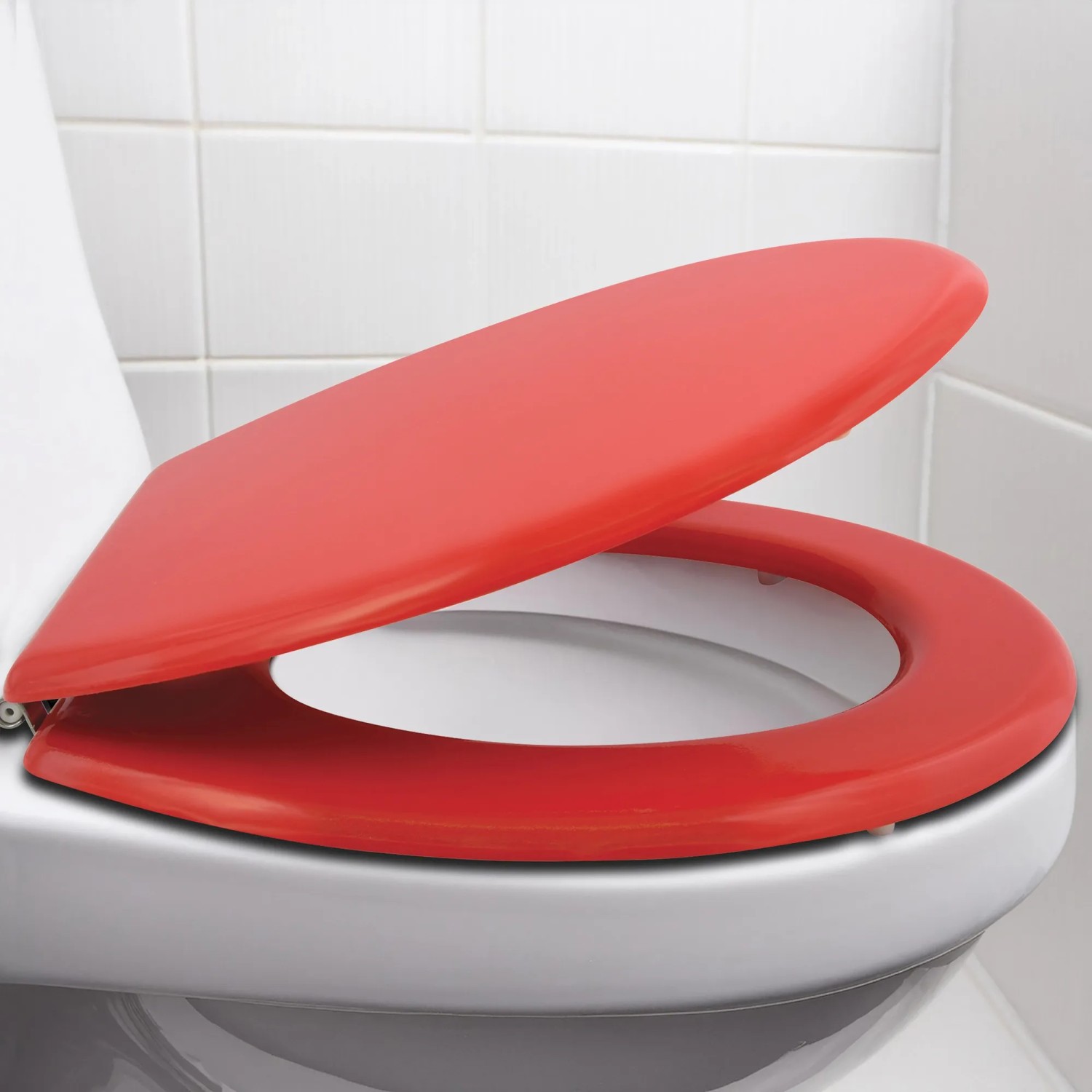 MSV WC-Sitz Cleo, MDF, rot glänzend, 45x37 cm. Toilettensitz für das Badezimmer.