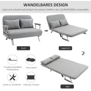 HOMCOM 2-Sitzer Schlafsofa mit Armlehne 111 x 80 x 78cm