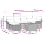 Maße des schwarzen vidaXL Garten-Sofa-Sets aus Polyrattan, 7-teilig, mit Kissen und Tisch.