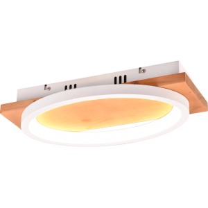 Moderne Trio LED Wandleuchte Barca, weiß matt mit Holz, dimmbar. Elegante Wandlampe für Wohnraum und Schlafzimmer.