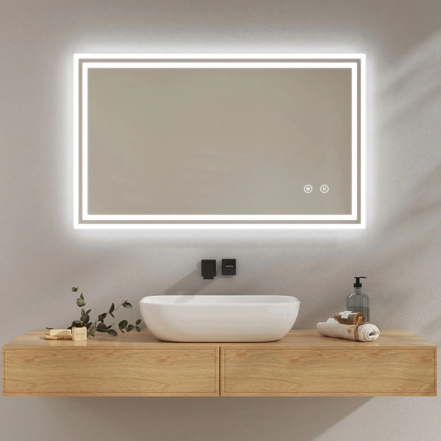 YEELAIT LED-Badezimmerspiegel 61x81 Cm – Mit Anti-Beschlag & 3 Lichtfarben | IP54, Wasserdicht
