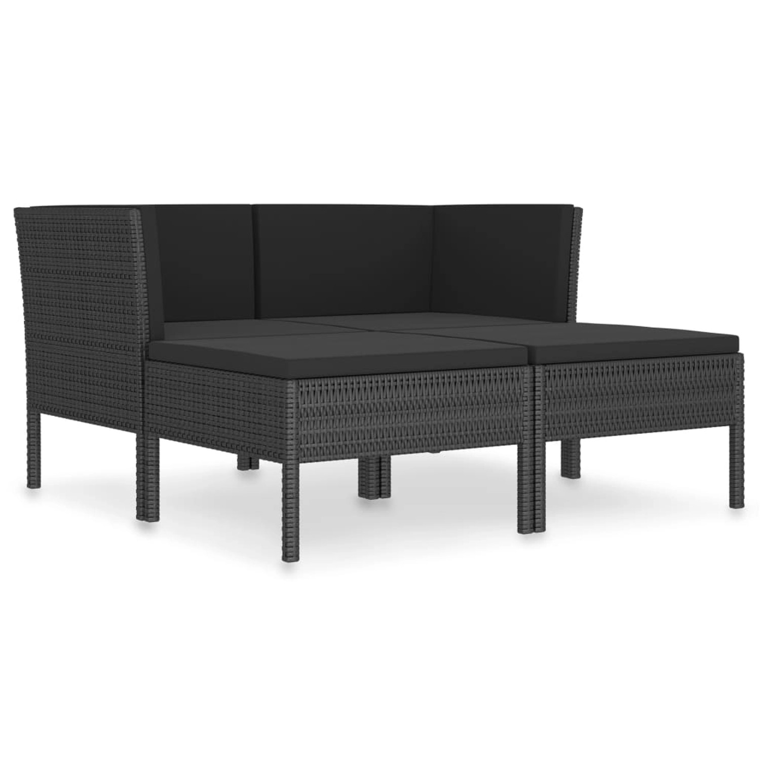 vidaXL 4-tlg Garten-Lounge-Set mit Auflagen Poly Rattan Schwarz Modell 2