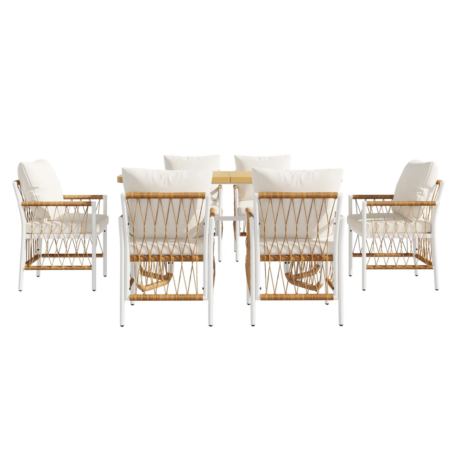Okwish Modernes Outdoor-Set Mit Geflochtene Armlehnen Und Inklusive Sitzkissen Beige