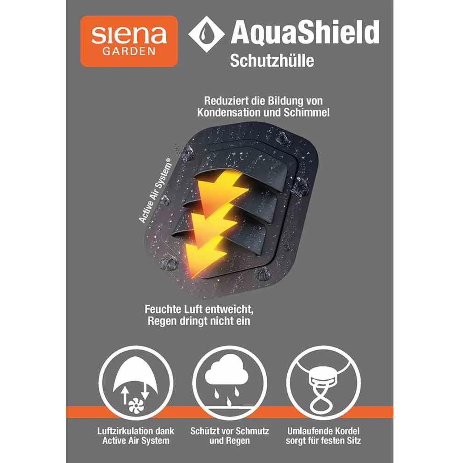 Siena Garden Schutzhülle für Stapelstuhl, AquaShield, hellgrau, mit Active-Air-System und Befestigungsösen.