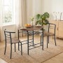 HOMCOM Essgruppe: Rustikal-brauner MDF-Tisch mit Ablagefach und zwei Stühlen, schwarzes Metallgestell, platzsparend.