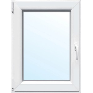 Weißes Kunststofffenster, 1-flügelig, 2-fach Verglasung, 100x100 cm, DIN links.