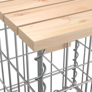 Detailansicht: VidaXL Gartenbank aus Gabionen mit Sitzfläche aus Kiefernholz.