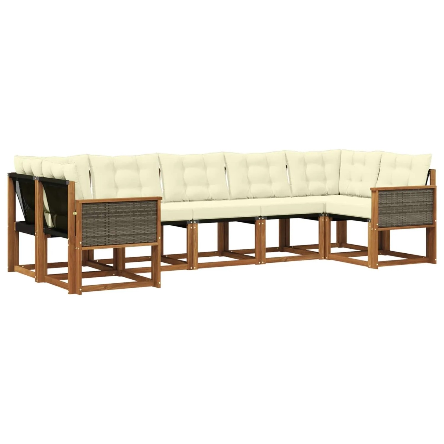 vidaXL Outdoor-Sofagarnitur mit Kissen 7 Stk Natur und Creme 3382186