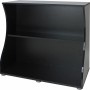 Offener, schwarzer Fluval Aquariumunterschrank Flex 123 l mit zwei Ablageflächen.