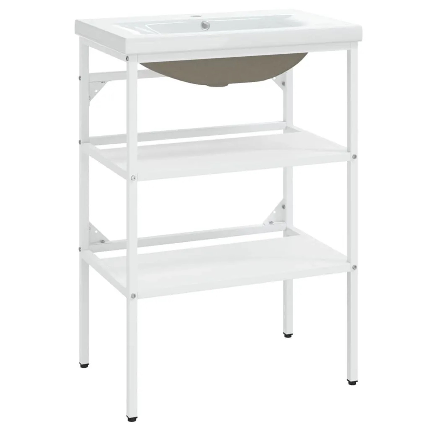 vidaXL Badezimmer-Waschtischgestell mit Waschbecken Weiß Eisen 3101374