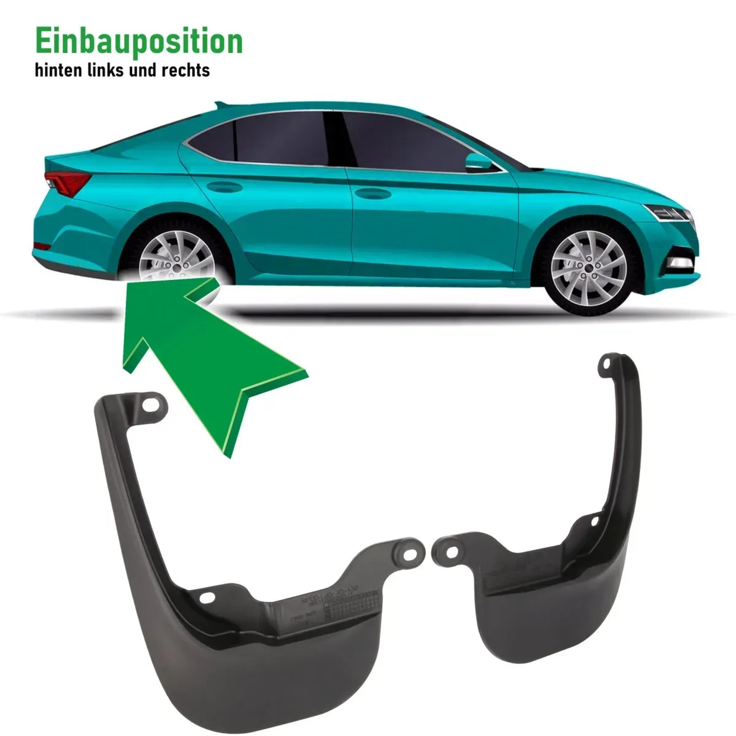 Schwarze Schmutzfänger hinten für Volkswagen Polo VI (ab 2020), passgenaues Autozubehör für optimalen Spritzschutz.