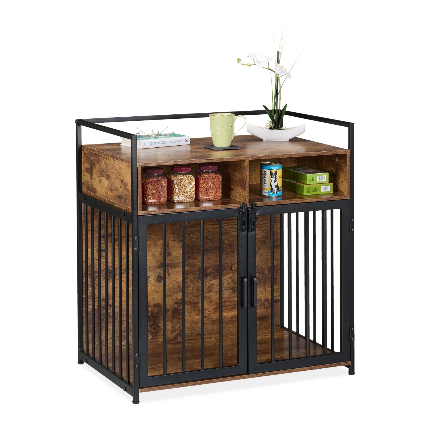 Relaxdays Hundekäfig Metall Schwarz Braun Abschließbar 85 cm x 80 cm x 54 cm 22,3 kg