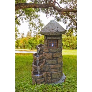 Braungrauer DELUKE Brunnen MARTIN in Steinoptik, 68x39x33cm, Gartendeko.