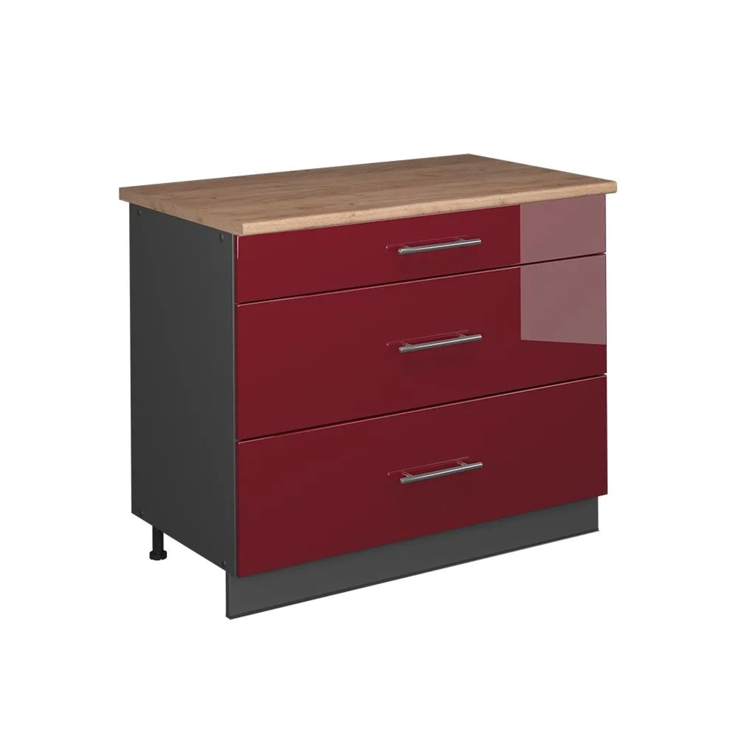 Vicco Küchenunterschrank Fame-Line Bordeaux Hochglanz/Anthrazit 100 x 82 AP Eiche Art Nr 62025