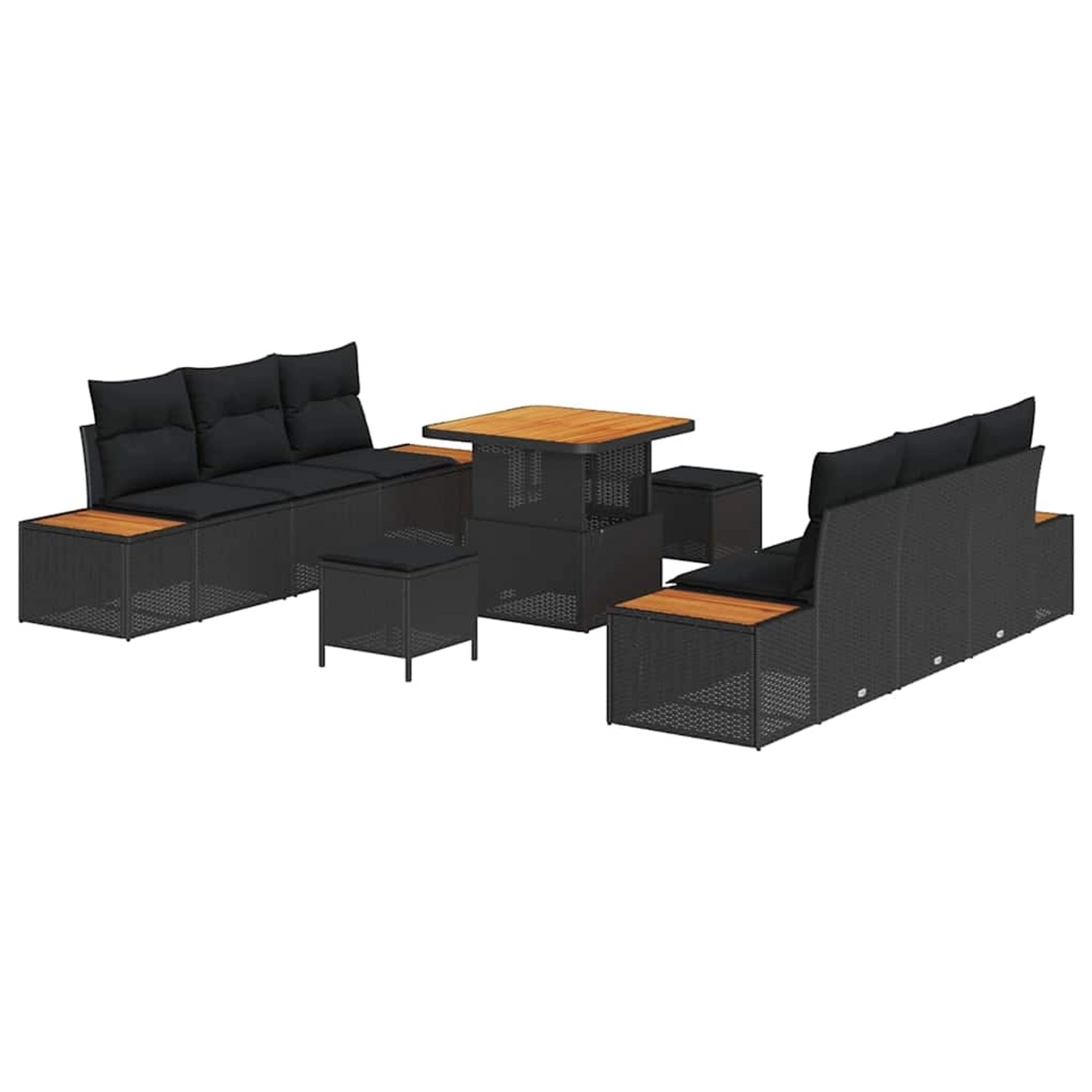 vidaXL Garten-Sofa-Set mit Kissen 9-Tlg Schwarz Poly Rattan 3362864 günstig online kaufen