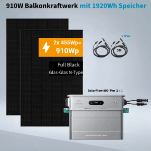 ZENDURE SolarFlow 800 Pro 2 Balkonkraftwerk Komplettset mit zwei Solarmodulen, Wechselrichter und Kabel.