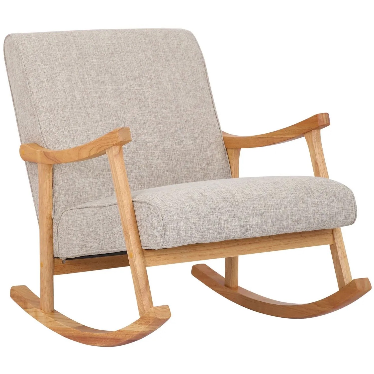 DELUKE Schaukelstuhl JONAS Indoor 67x92x82cm Stoff Creme Hellbraun Liegestuhl Relaxstuhl Sofastuhl