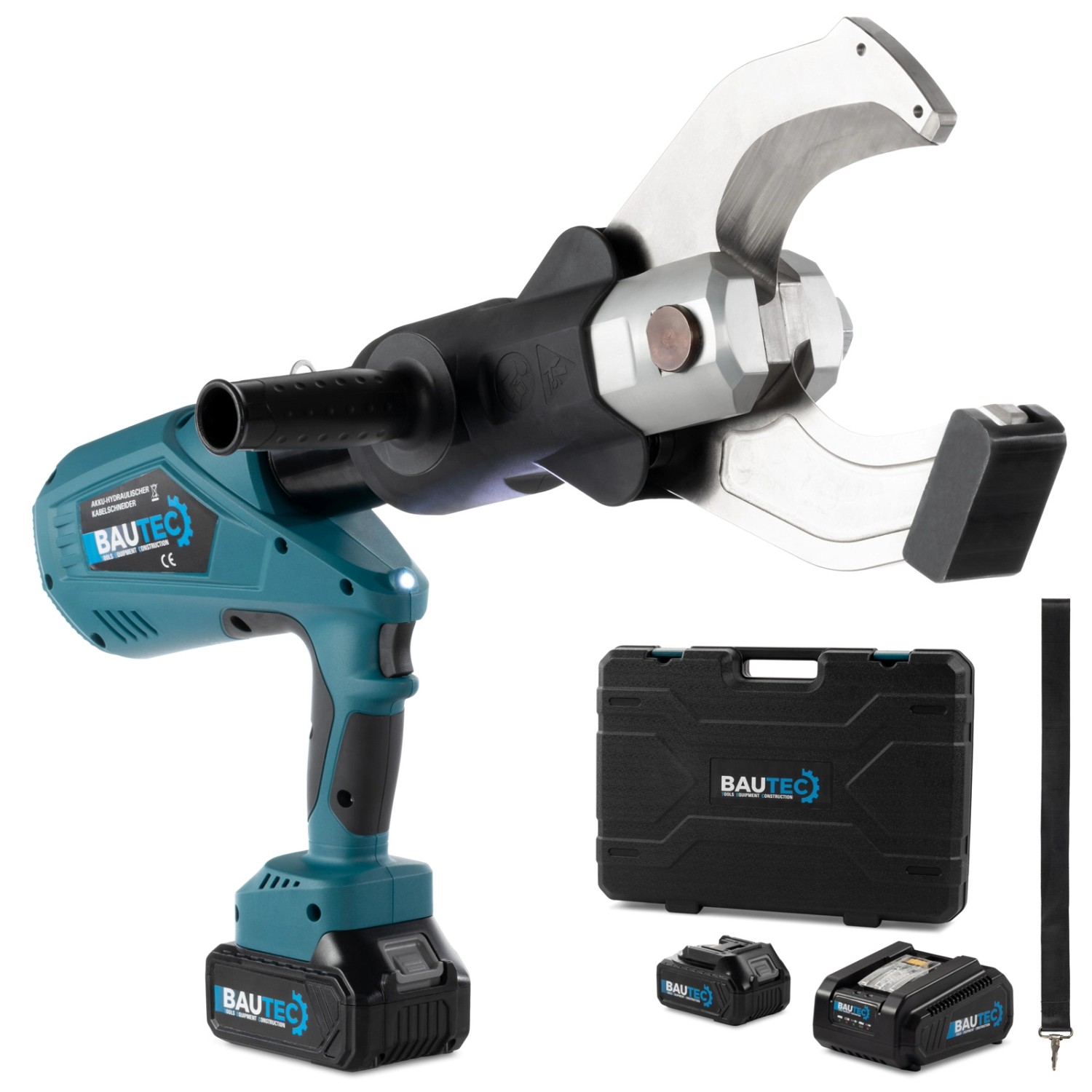 BAUTEC Hydraulische Akku-Kabelschneider 140 kN für Cu/Al-Kabel bis 105mm Kofferset mit 2 Li-Ion-Akkus 18V 5.0Ah Kabelsch...