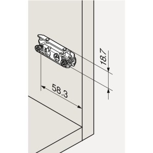 Blum Exzenter-Montageplatte Clip, gerade, aus Stahl mit Expando Befestigung und Maßen.