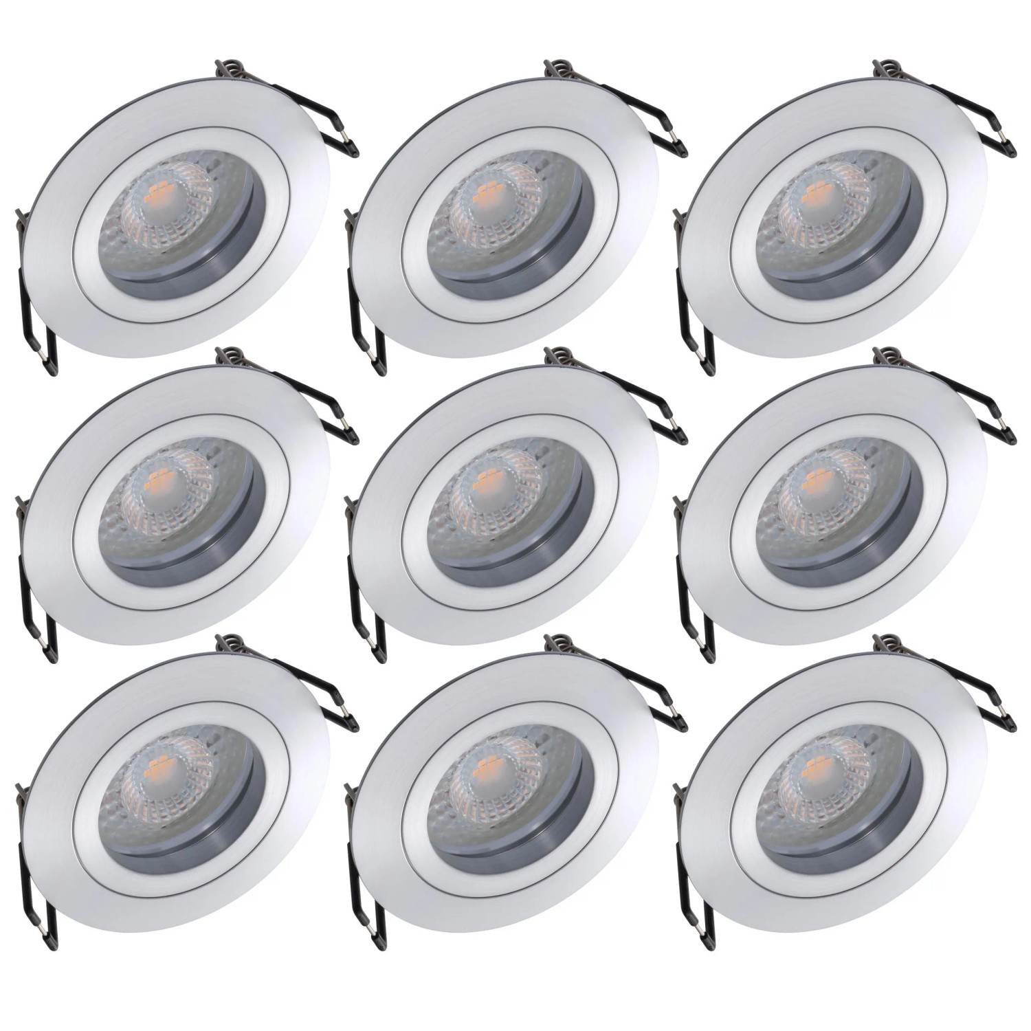 Oktaplex Lyon 9er Set Alu Gebürstet LED-Einbaustrahler Dimmbar in 3 Stufen Warmweiß 2700K 4,8W 230V 68 mm Lochmaß Flach