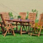 Braunes 7-teiliges Gartenmöbel-Set Cordoba mit Ausziehtisch und 6 Klappsesseln aus Eukalyptusholz.